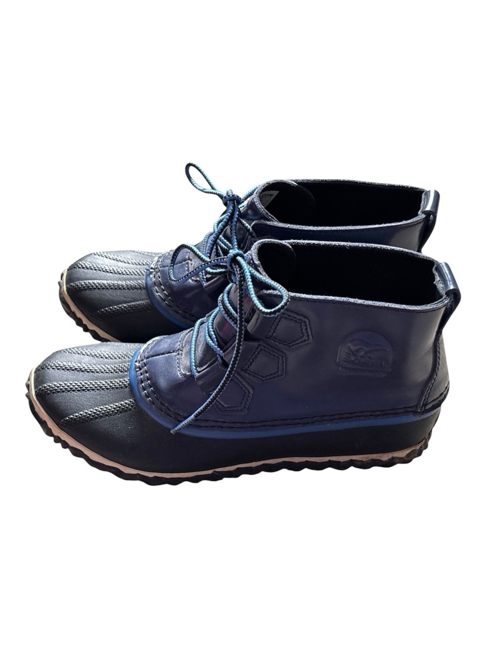 Sorel Out 'N About Nocturnal Blue Patent Duck Rain Boots Waterproof Women's 6